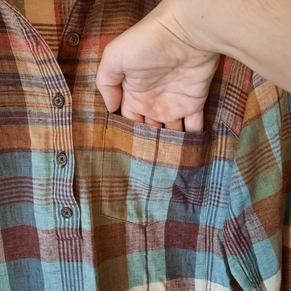 Toad & Co Recycled Cotton Plaid Pullover Button Tunic Top With Pockets Size S - Picture 5 of 14